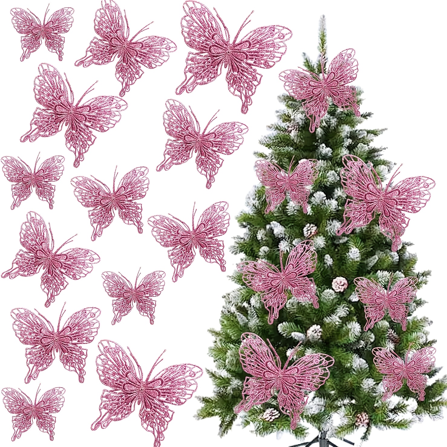 TEMU 20pcs Ornements de Noël Papillon Creux à Paillettes, Décorations Suspendues Papillon à Paillettes Multicolores, Ajouts de Décor de Fêtes pour