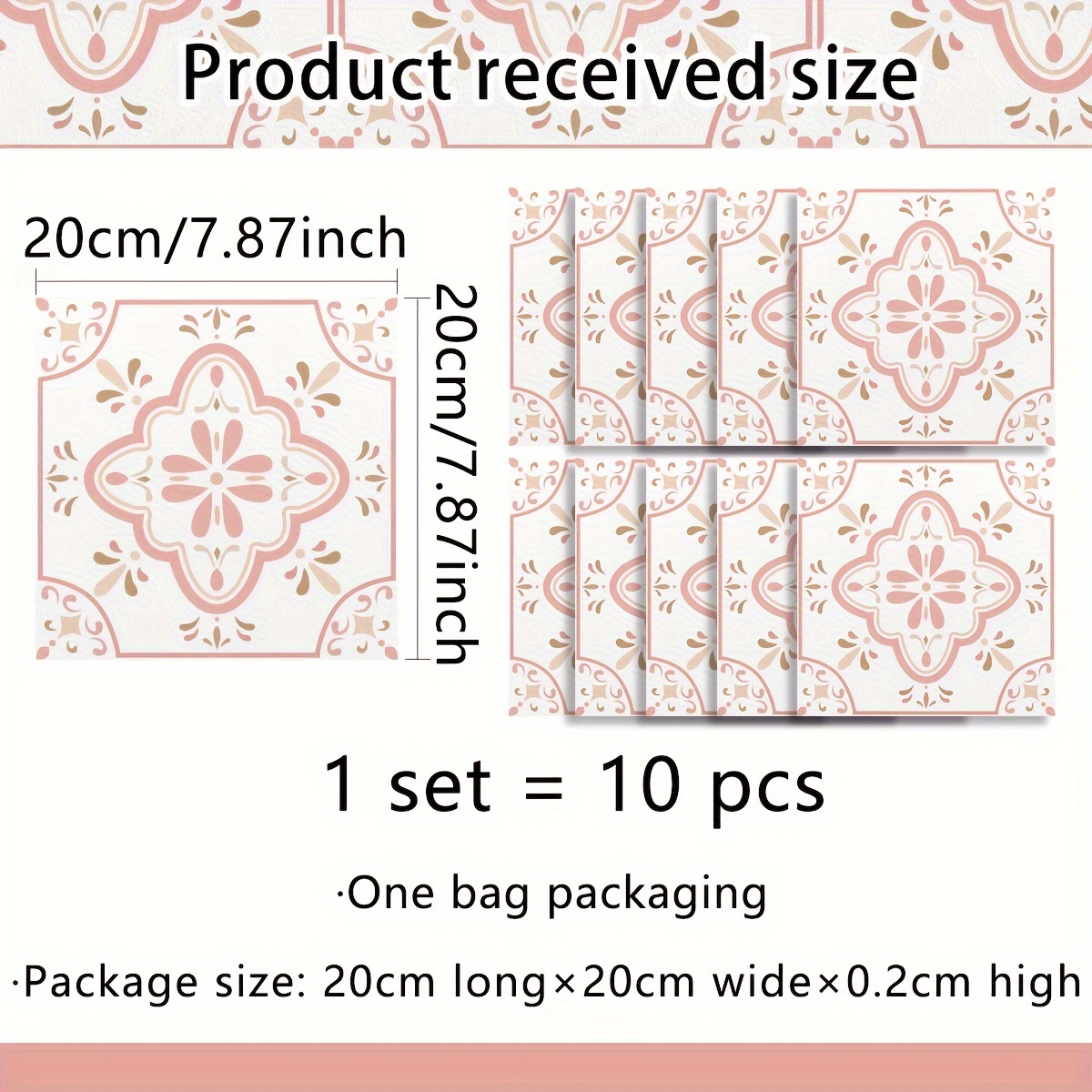 Image of 1 Set Of 10pcs (20 X 20cm X 10pcs) Wall Tiles Wall Stickers Balcony Terrace Kitchen Background Decoration Wall Stickers Tile Stickers (acz7522-nl)