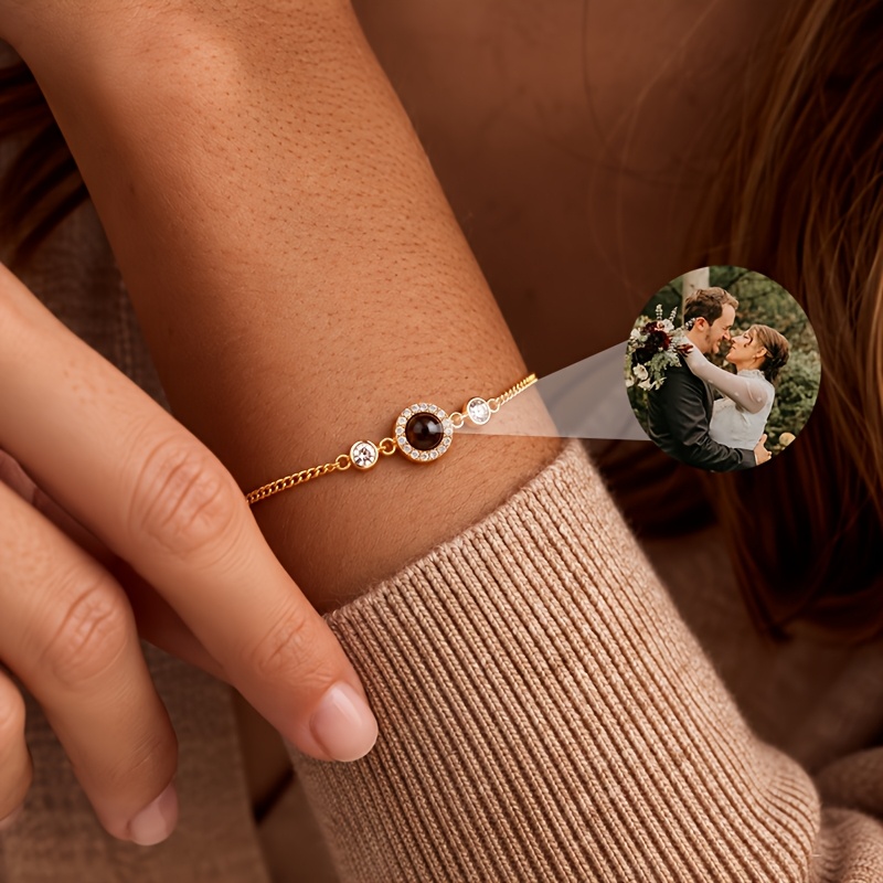 TEMU Custom Photo Bracelet Stainless Steel Jewelry Personalized Projection Women's Fashion Bracelet Daily Wear Minimalist Style Suitable For