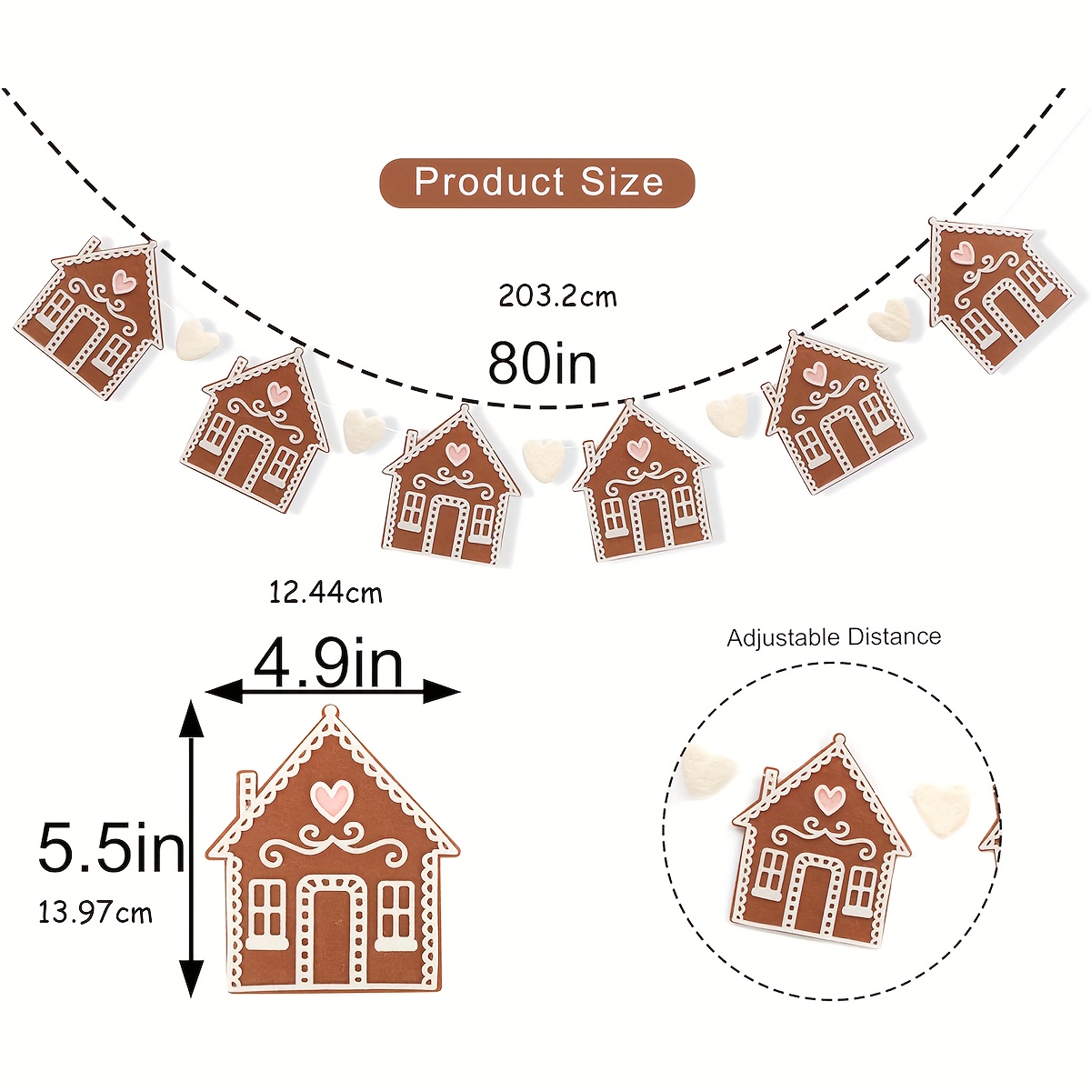 TEMU 1 Sett med Gingerbread House Filtornamenter - Julefestdekorasjoner, Gingerbread House Julebanner Fotorekvisitter, Hengende Dekorasjoner for