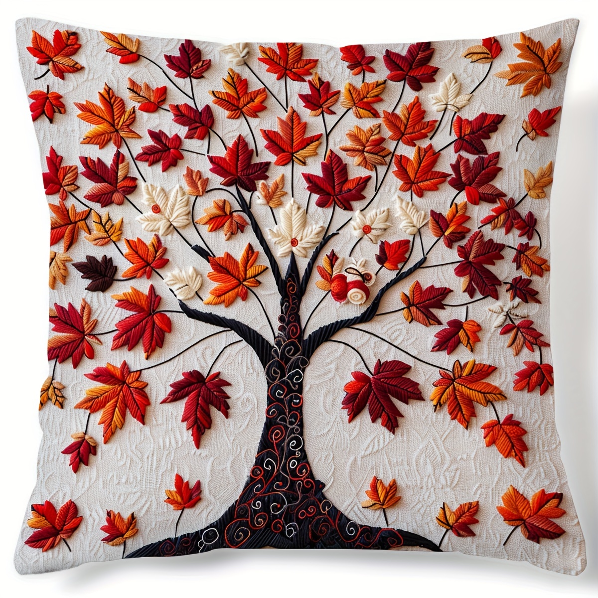 

[customer ] Autumn Charm Pillow Cover - 17.7" Square With Vibrant Pumpkin, Sunflower & Maple , Zip Closure, Hand Washable Polyester - Sofa & Bedroom Decor