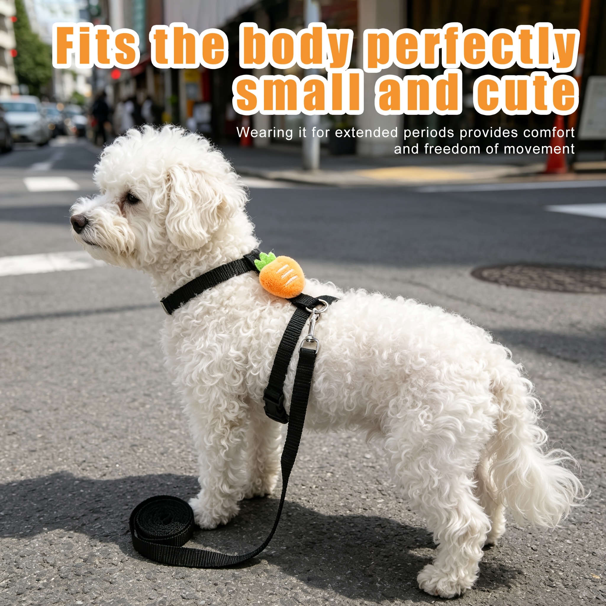 adjustable non choking harness leash system suitable for   rabbits carrot shaped harness with leash sturdy portable collar machine washable training gear for daily outdoor use suitable for pets Product details 5