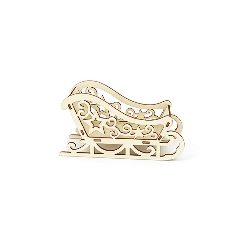 TEMU 1pc Wooden Hollow Reindeer Sleigh Ornament, Classic Christmas Table Decor Sleigh, Holiday Display Accessory, Suitable For Mall Decoration, Home
