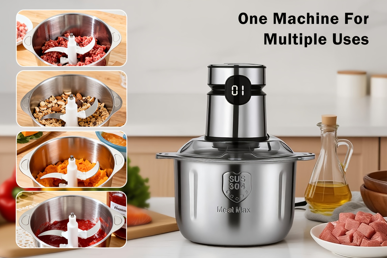 Mașină de umplut umpluturi electrice complet automată pentru acasă, mașină de tocat carne, tocător de legume, tocător de ceapă și usturoi, mașină de amestecat de mare capacitate pentru legume și carne, fabricată din oțel inoxidabil