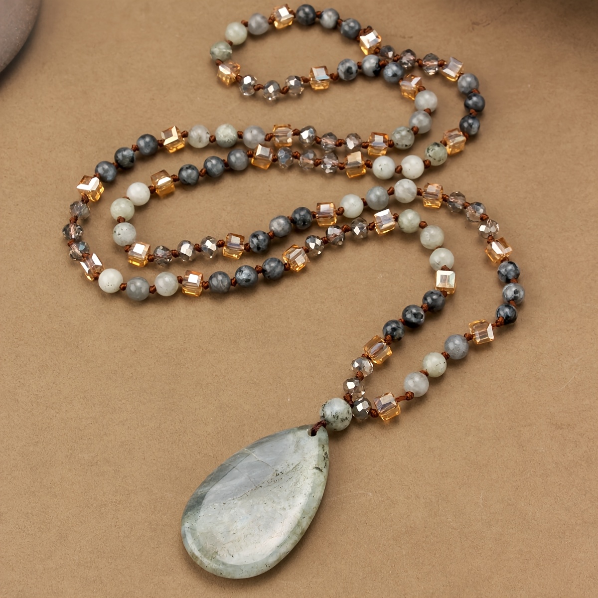 Unisex Labradorite Water Drop Pendant Necklace