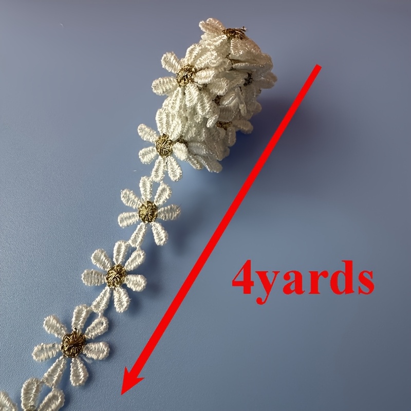 E-shop 2-Yard Weißer Gänseblümchen Spitze - 7-Petal Florale Polyesterband, Waschbar & Vielseitig für DIY-Vorhänge, Kleidung, , Schuhe & Hüte, Spitze