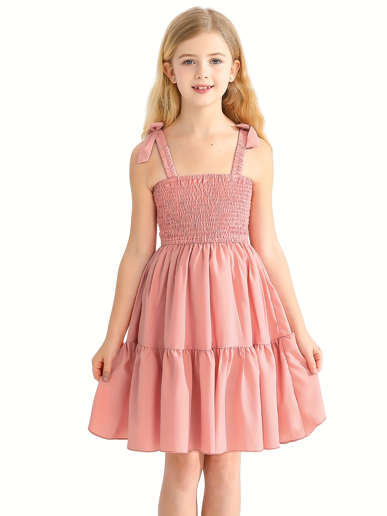 6-13 años niñas verano color sin vestidos niños casual volantes playa  vestido vestidos plisado vestido los días