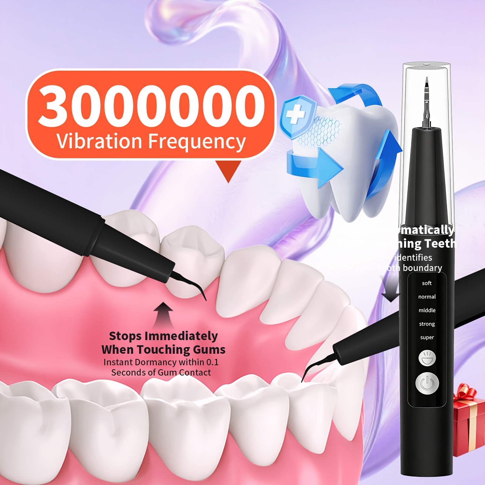 Plaque Removal Kit - Electric Tooth Cleaner, with 5-Level Adjustable LED Light, 4pcs Interchangeable Heads And 1pc Oral Mirror, Electric Toothbrush, Holiday Gift for Parents, Gift for Girlfriend
