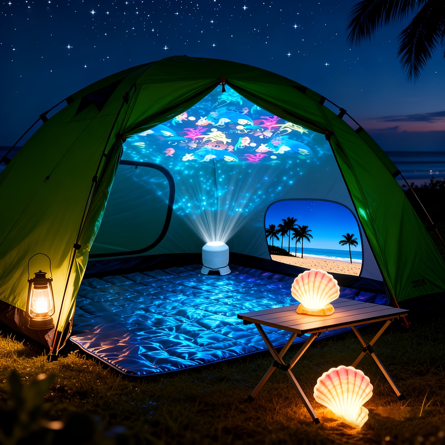 E-shop Modernes mehrfarbiges Sternenhimmel- & Ozean-Projektions-Nachtlicht mit 360° drehbarer Decken-/Tischlampe, geeignet für Schlafzimmer,