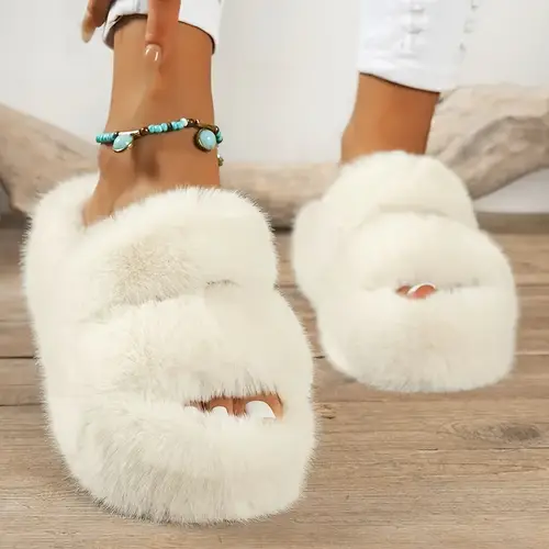 womens new fur silppers open toe house soft cute plush platform silppers for indoor outdoor non slip bedroom silppers for winter
