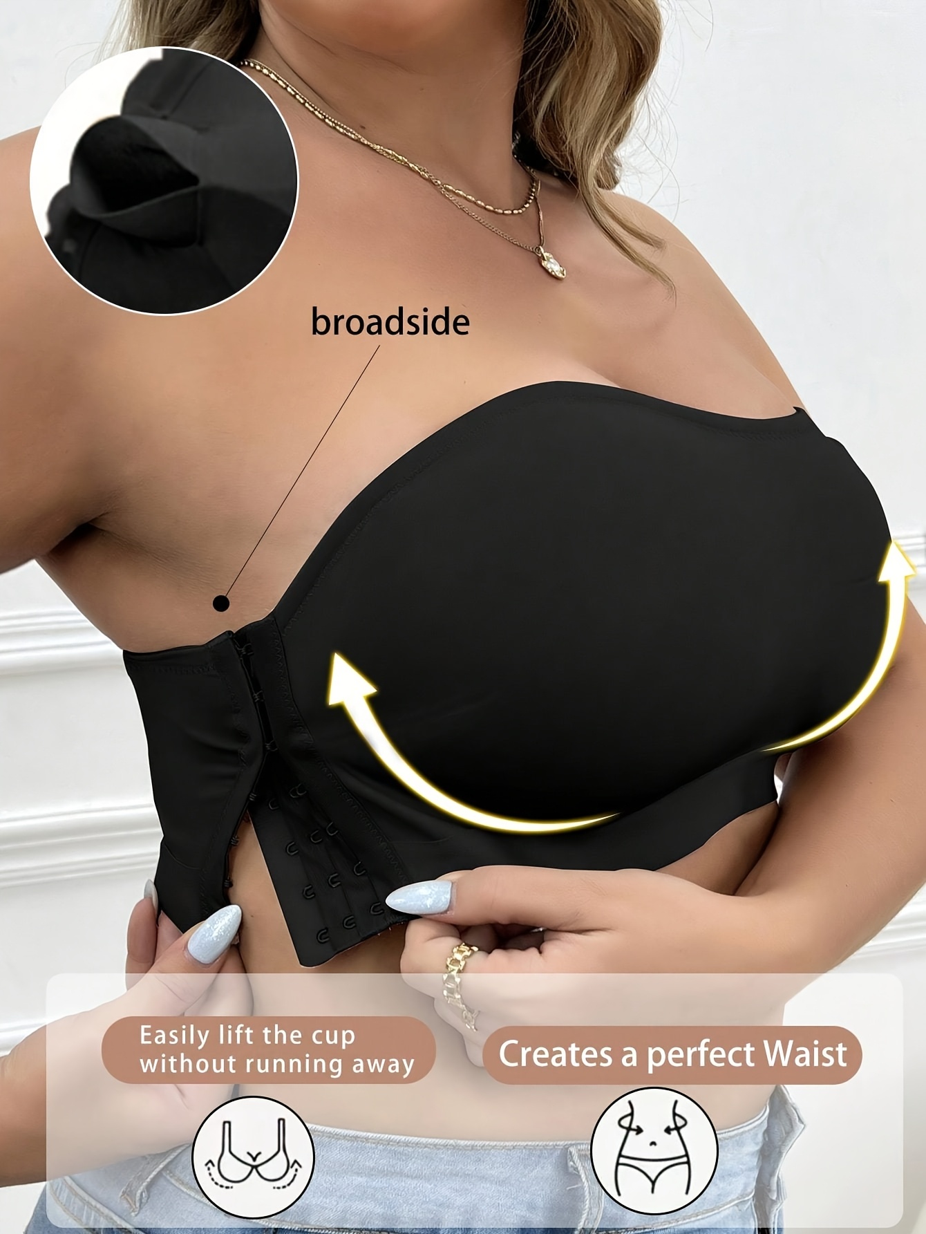 Plus Size Women's Comfortable Bra with Removable Chest Pads - Soft Stretchy Solid Color Round Neck, Side Opening Design & No Underwire, Machine Washable for Everyday & Special Occasions (Casual to Formal Wear)