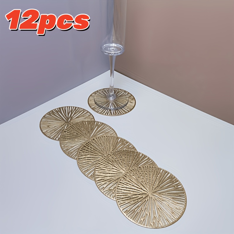 TEMU 12pcs Set - Fashionable And Compact Decorative Coasters, Golden , Anti-slip And Heat-resistant, Suitable For Home Decor, Holding Various Small