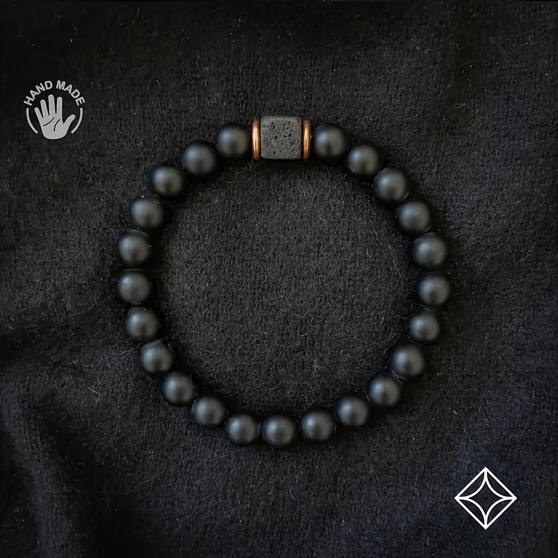 

1pc Authentic Mens Volcanic Stone Bracelet - Porous Black Agate, Sleek & Stylish Jewelry For The Modern Gentleman