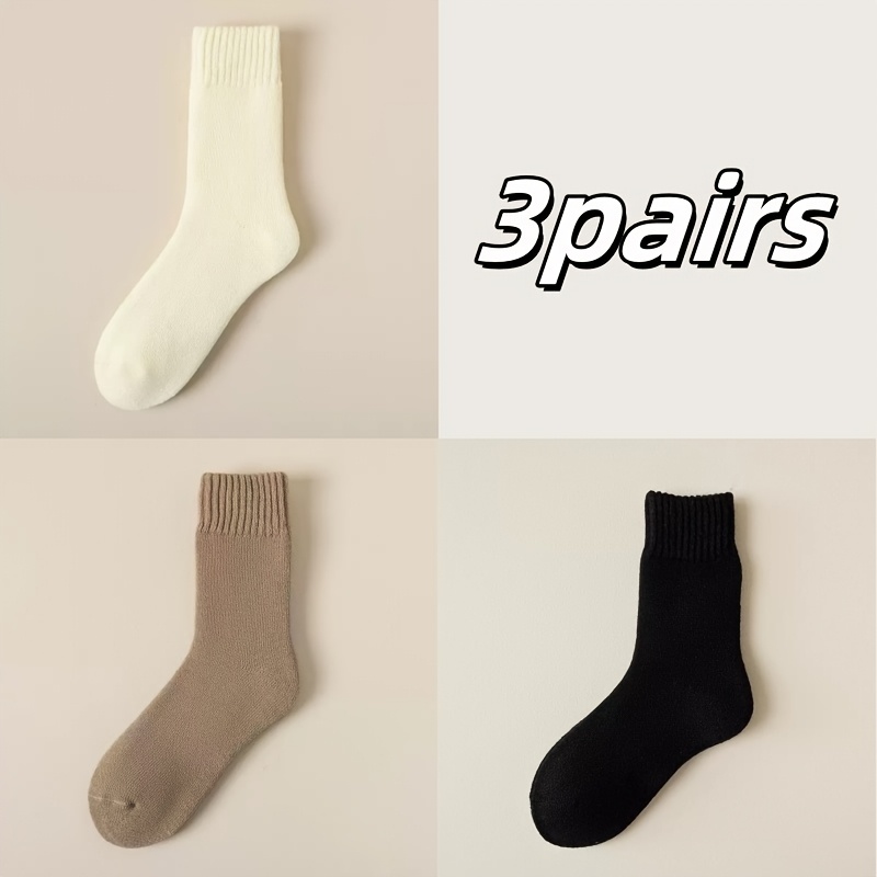 TEMU 3 Pairs Of Socks Women's Autumn And Winter Thickened Wool Socks/floor Terry Socks Mid-calf Brushed Terry-loop Hosiery/winter Fleece-lined