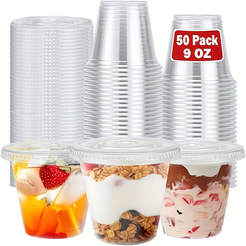 [50pcs Cups And 50pcs Lids] Transparent Pudding Cups, Yogurt Cups, Fruit Bowls, Mousse Cups With Lids, And Cake Cups