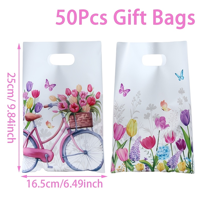 50pcs Gift Bags - Spring Theme Party Favor With Vibrant Floral Designs, 16.5x25cm, Birthdays, Weddings & Showers, Christmas, Halloween