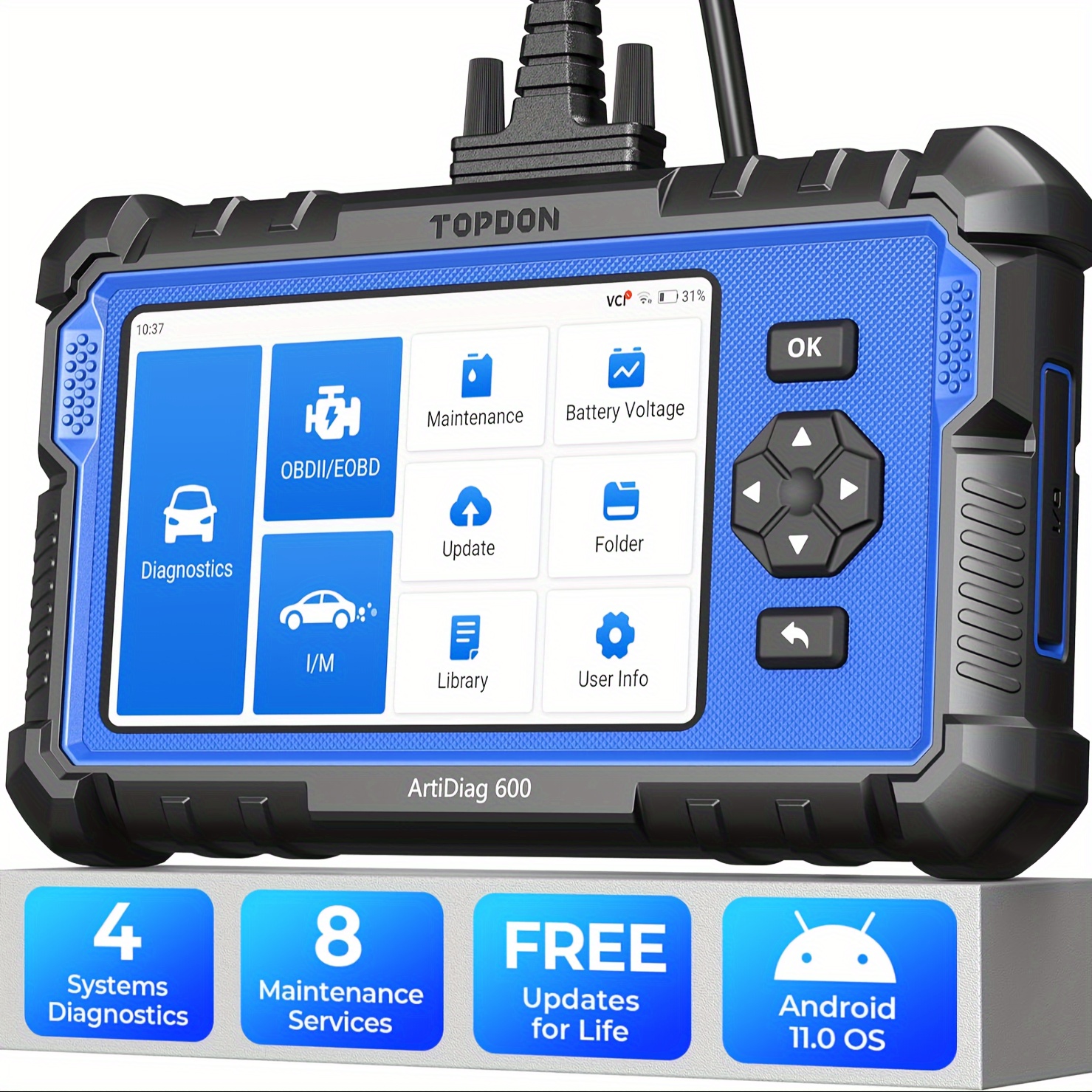 

Topdon Upgraded Ad600 Obd2 Scanner, Diagnostic Tool, Abs Srs Transmission Engine Code Reader, 8 Services Scan Tool, Oil/brake/bms/sas/dpf//ets , Injector Coding, Free