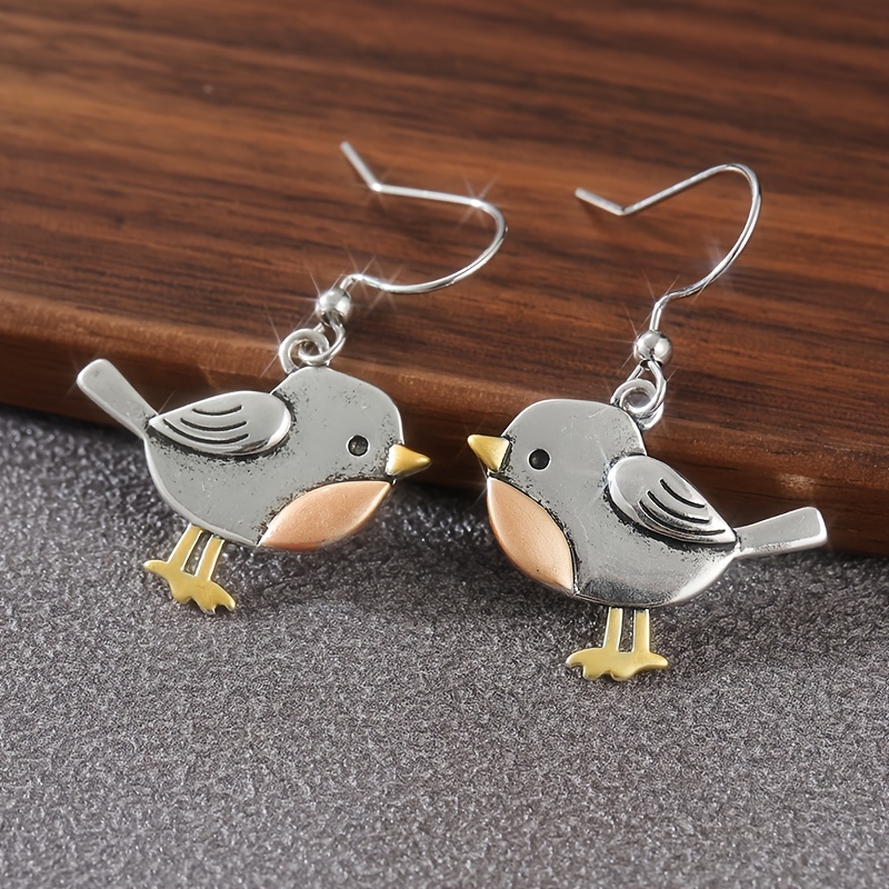 Image of 1 Pair Women's Bird Ear Drops | Cute Orange & Yellow Accent, Boho Style, Plated K, Copper Post, Durable Jewelry For Daily & Gift Occasions