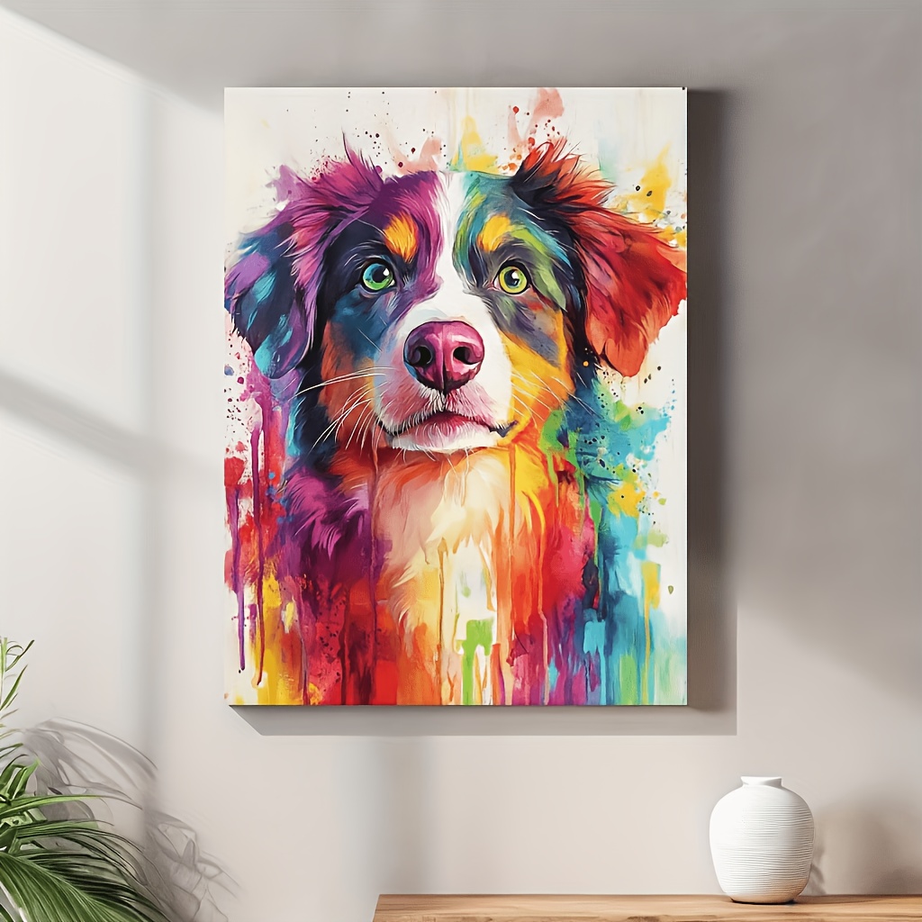 TEMU Plat 2D, 1 pièce Peinture de chien personnalisée à , Affiche sur toile cadre, Art 1 pièce Peinture de chien personnalisée à , Affiche sur toile