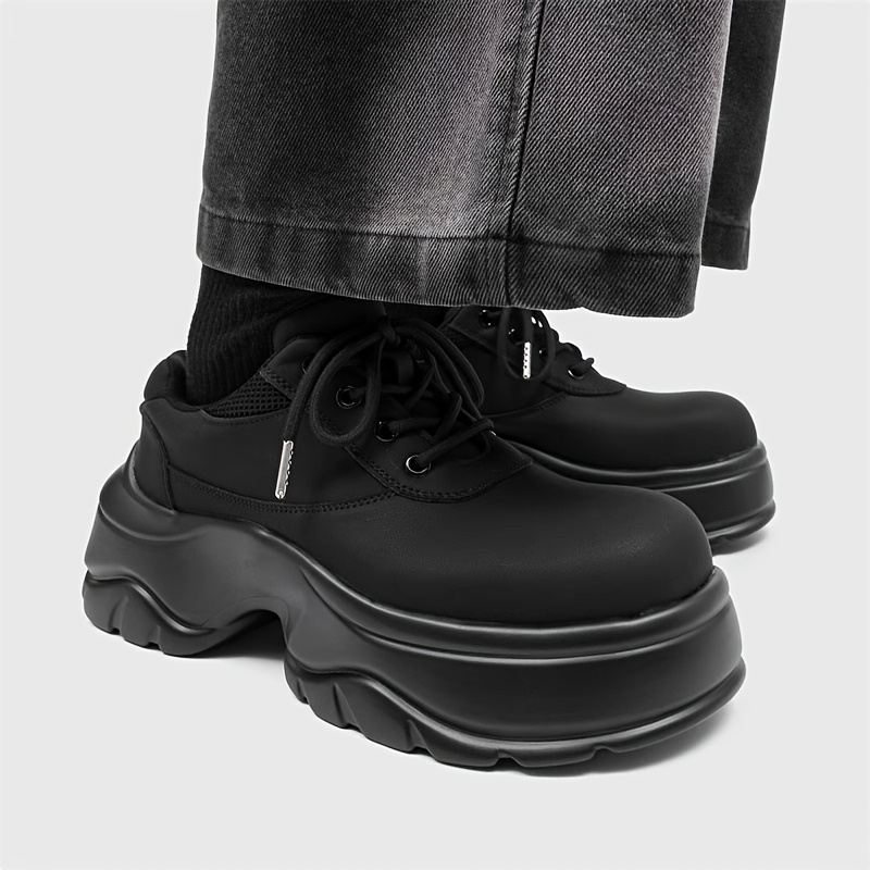 mens platform sneakers retro street style black chunky Temu