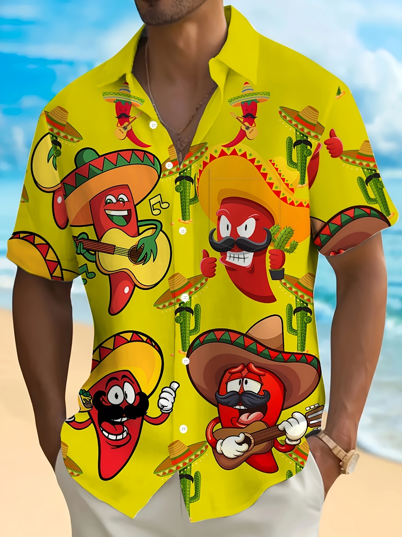 item picture mens vibrant   cartoon print short sleeve shirt breathable moisture wicking polyester casual button up collar for summer  