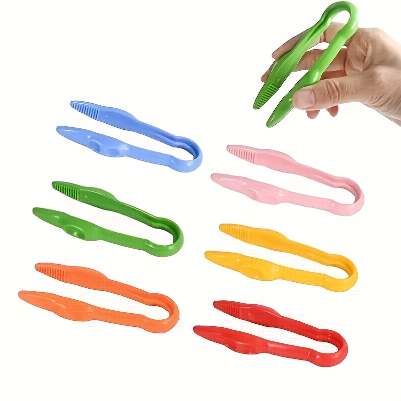 TEMU 6pcs Fine Motor Tool Set: Pressure Tip Tweezers, Colored Clips, Plastic Tweezers, For Fine Motor