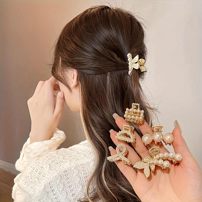 TEMU 12pcs Of Women's Pearl Claw Clip Small Hair Clip, Hair Clip, Styles Of Pearl Hair Clip, Anti Slip Mini Claw Clip Clip Decoration Hair Accessories For Women, Valentines Gift