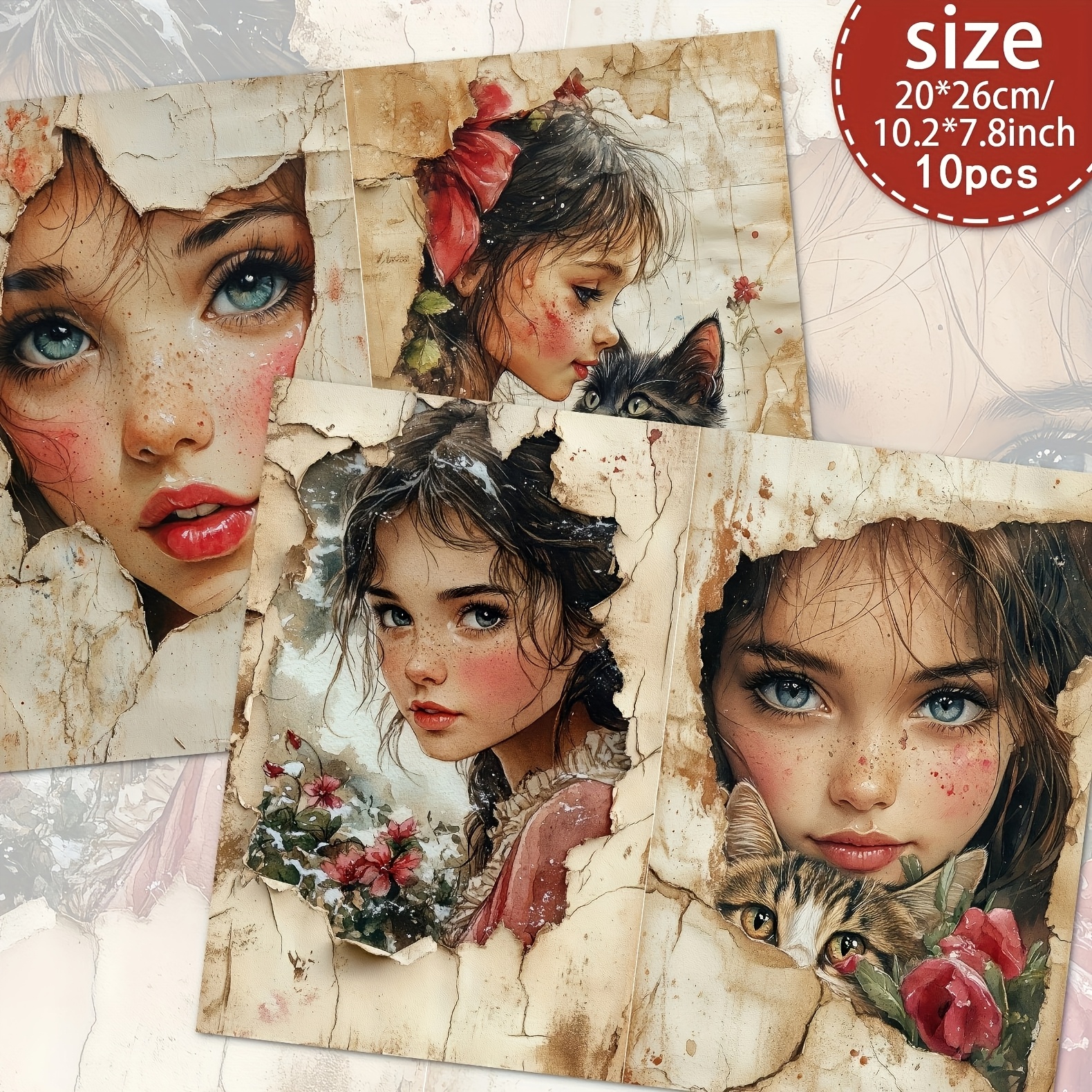 TEMU 10 Sheets A4 Vintage-inspired Scrapbooking Paper Set, Valentine's Day Junk Journal Paper, Handcrafted Junk Journal And Decorative Craft Paper,