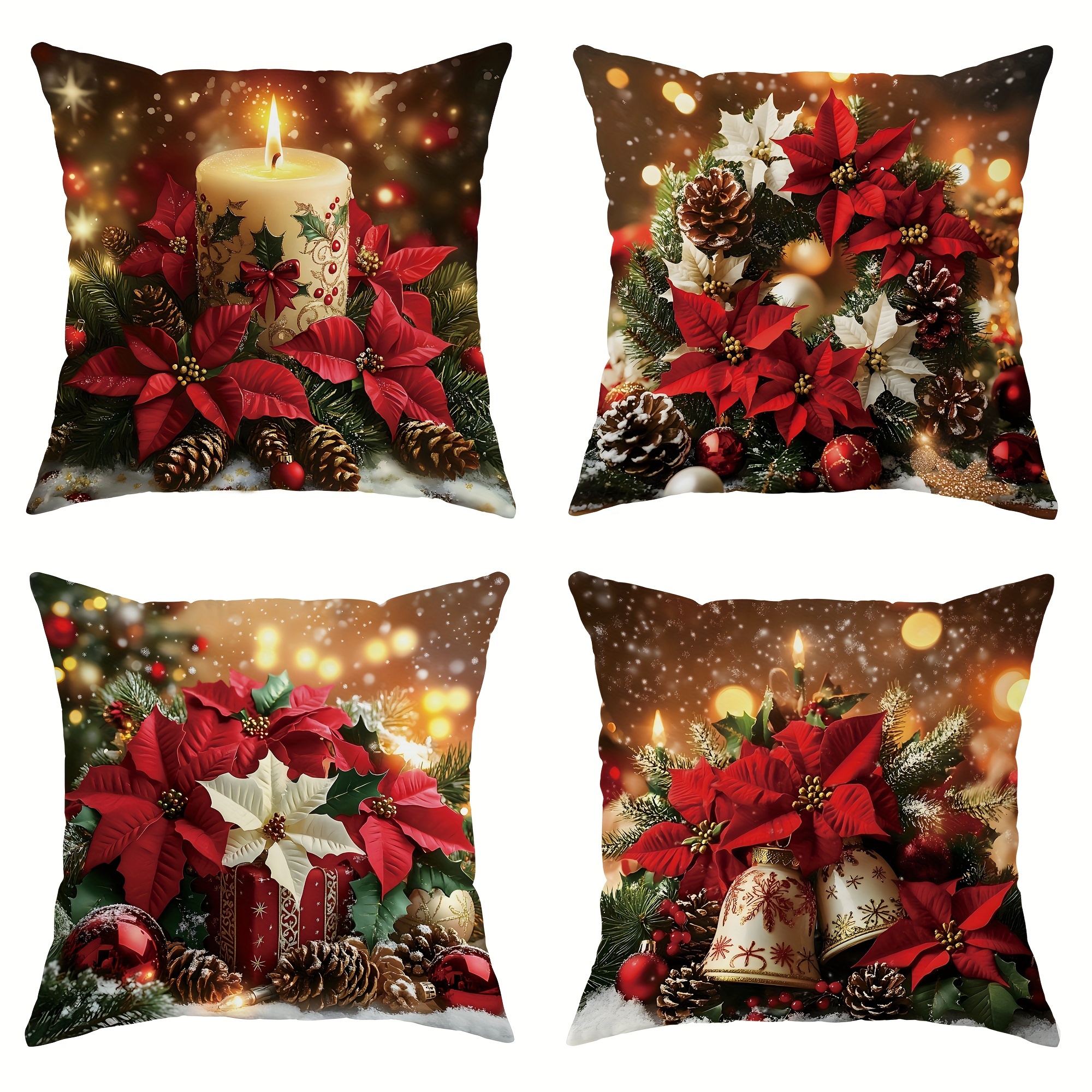 

4pcs Christmas Pillowcases 1 Sided 18in*18in For Christmas Bedroom Sofa Bed Decor Inserts