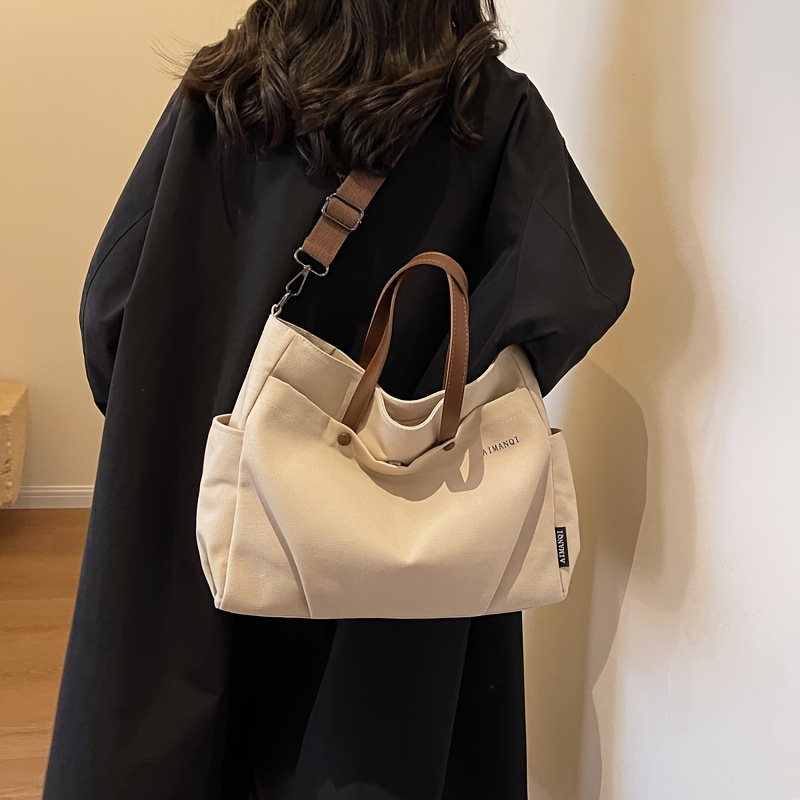 

Casual Minimalist Canvas Tote Bag For Women, Fashionable Large Capacity Shoulder And Crossbody Bag, Versatile For Commuting And College Students