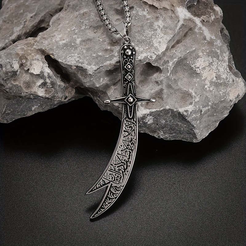 1pc New Retro Islamic Machete Pendant Necklace, Casual Entertainment  Accessories for Men and Women