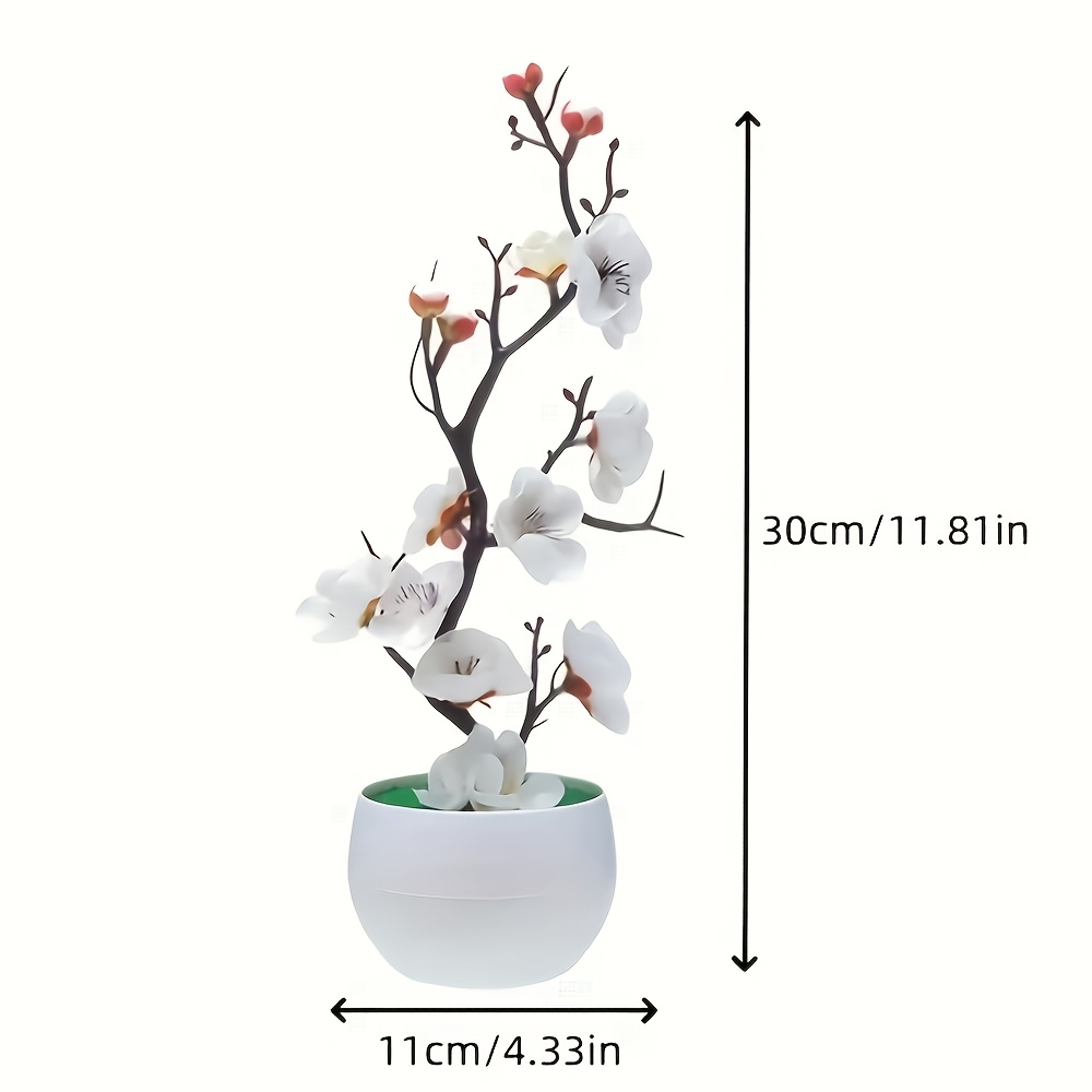 1pc Elegant Artificial Plum Plant In White - Lifelike Flowers For Home & Garden Decor, Ideal For Christmas, Halloween, Easter, Thanksgiving, Mother's Day - No Power Needed, Container Included