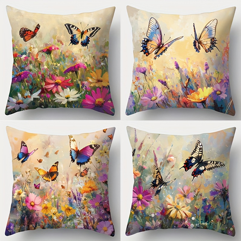 

4pcs, New , Flower Pattern Pillowcase, Waist, 17.72 X 17.72 Inches, Suitable For Room Decoration, Office Decoration, Living Room Decoration, Sofa Decoration, No Pillow Core.