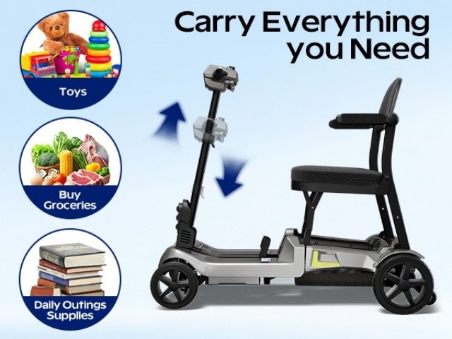 foldable powered 4 wheel mobility scooter for seniors, lightweight portable electric scooter for adult, dual lithium batteries, climbing all terrain motorized scooter with headlight, elderly outdoor riding,   handlebar Product details 1