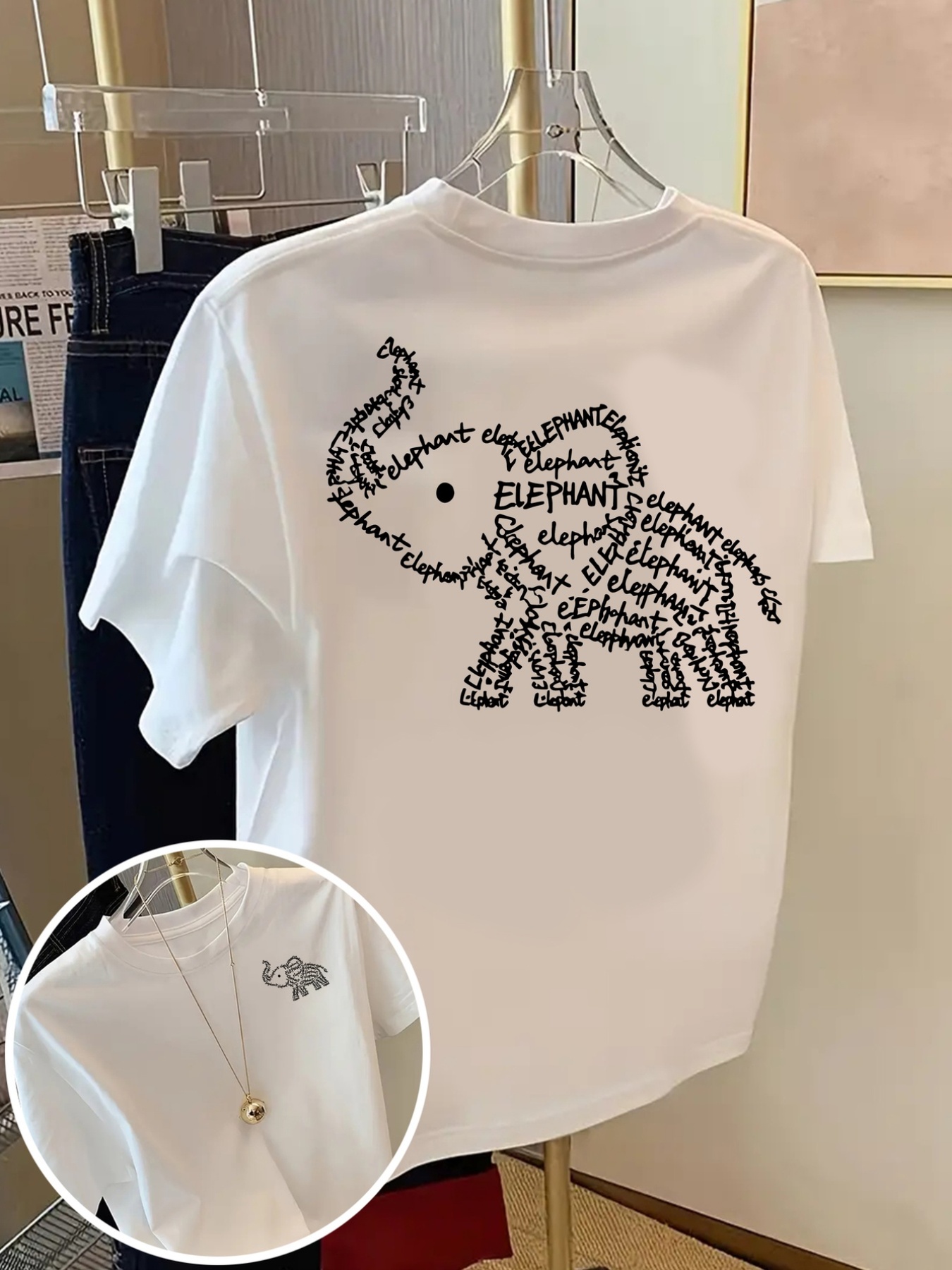 item picture front and back shortsleeve tshirt elephant word   print womens spring and summer trendy print tshirt fashionable and trendy item
