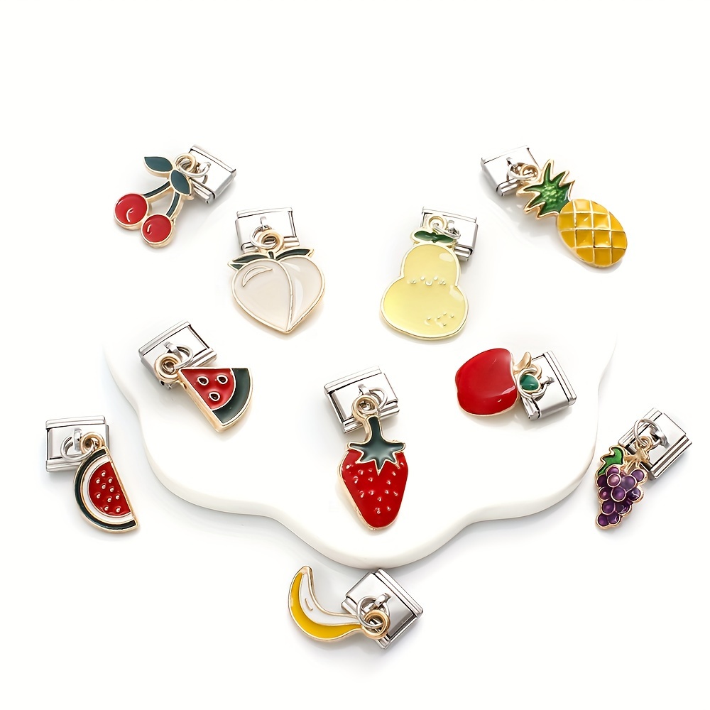 

Diy Pendant Set: 9mm Italian Jewelry With Watermelon, Strawberry, Banana, , Cherry - Personalized Handmade Bracelets And Necklaces