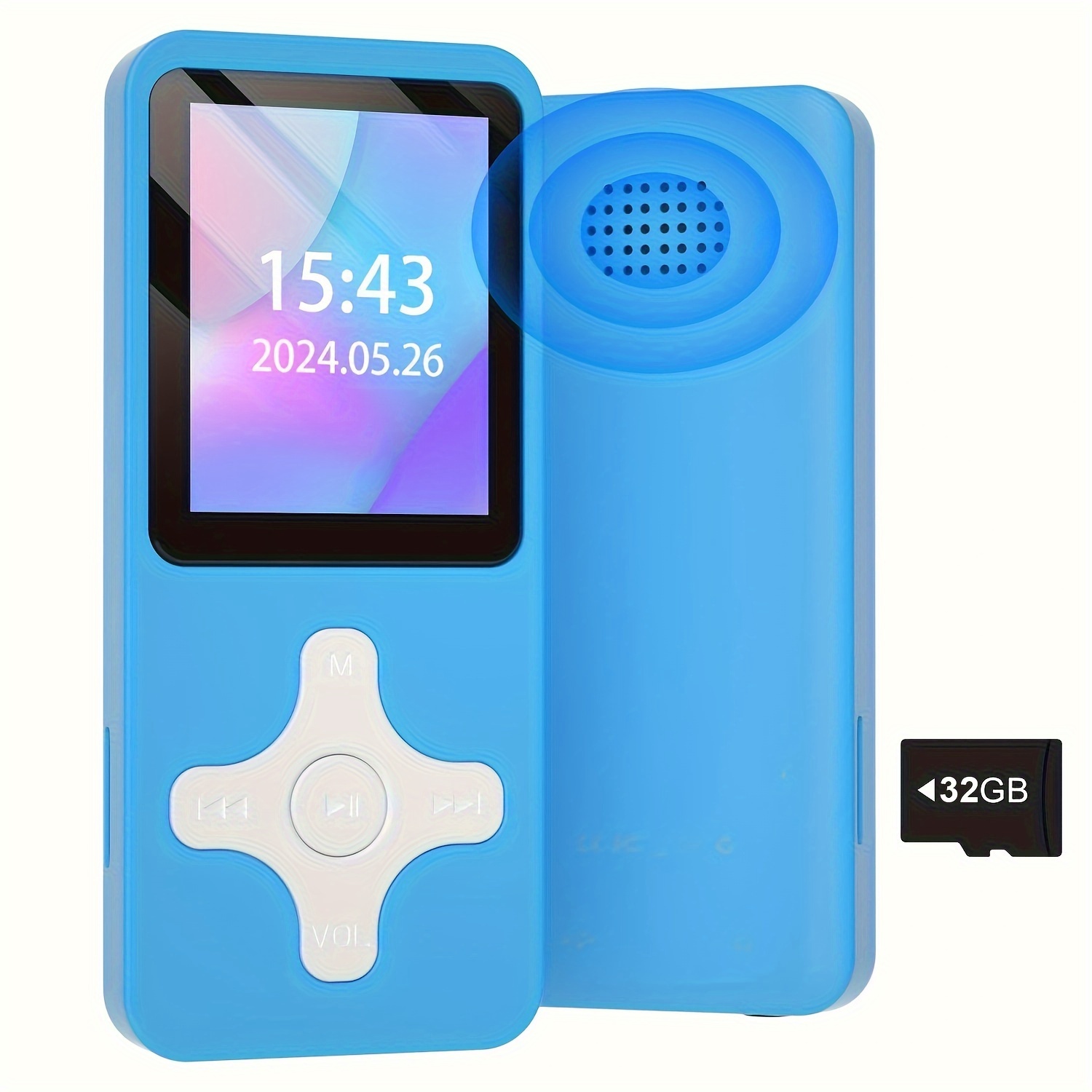 

32gb Wireless Mp3 Player With Hifi Sound, Speaker, Fm Radio, Voice Recorder, Supports Up To Tf Card, Player In Blue