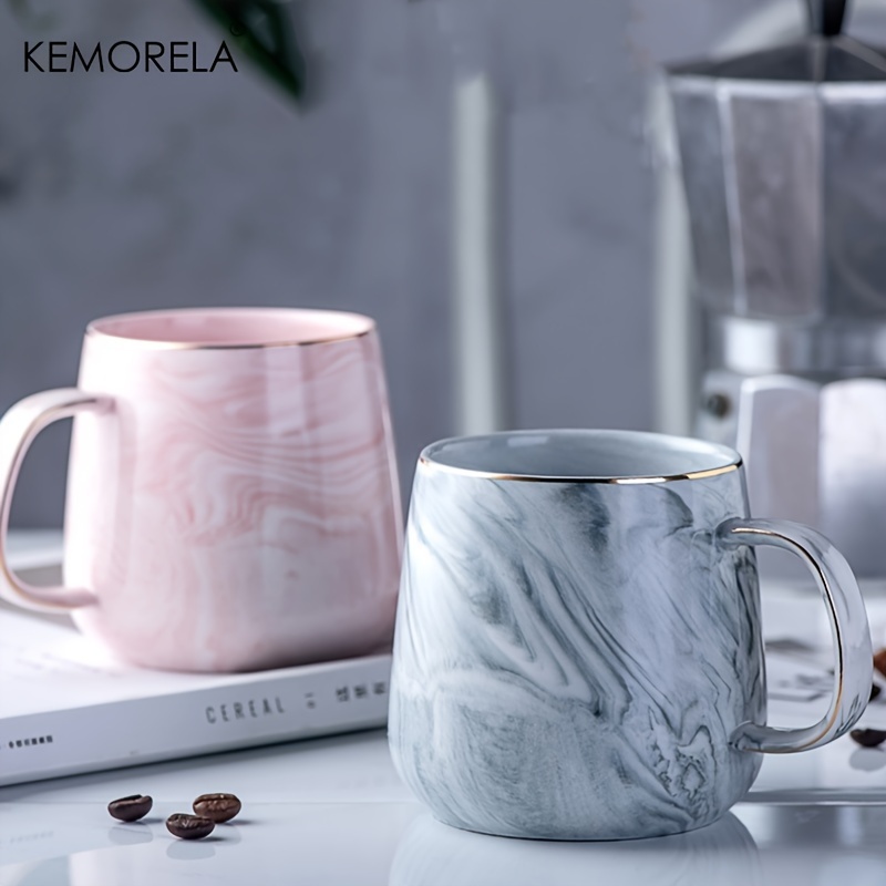 

Kemorela 13.5oz Marble Textured Ceramic Beverage Cup - Large, Reusable & Dishwasher Safe - Ideal For Oatmeal, Milk, Juice & Other Drinks - Unique Personalized Cup