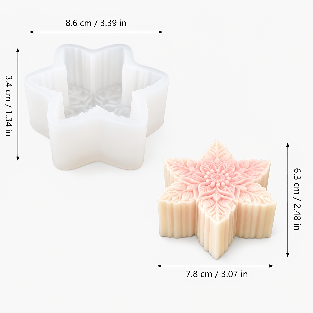 TEMU Moldes de silicona de resina, molde para velas 3D en relieve de copo de nieve-flor, para resina epoxi, base de jabón y yeso, para hacer velas