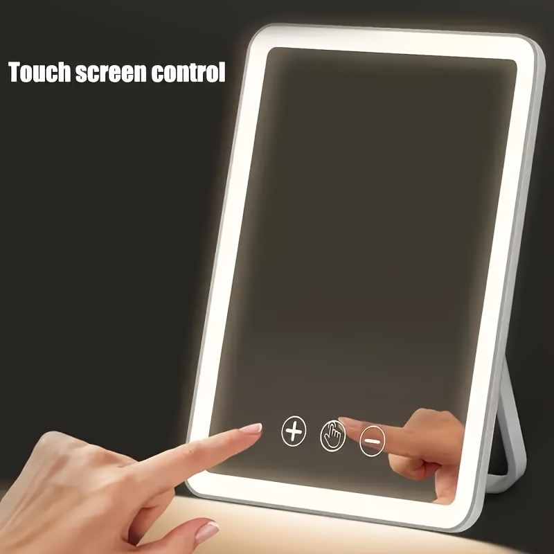 

This Is An Led Desktop Makeup Mirror With 3-color Stepless Dimming, Usb Charging Square Touch Control Light Emission, Foldable Travel Portable Makeup Mirror, Suitable For Women, A Gift.