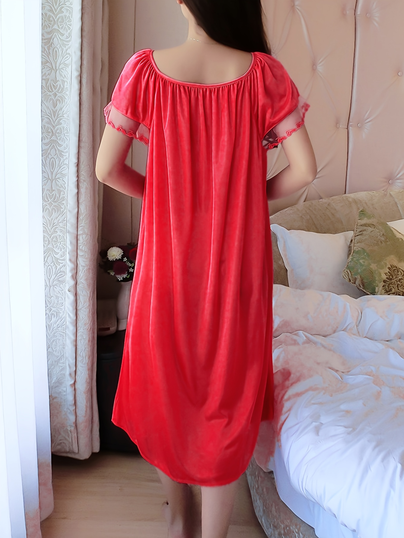 Nightgown Night Dress For Girls Women's Elegant Satin Sleep Dress