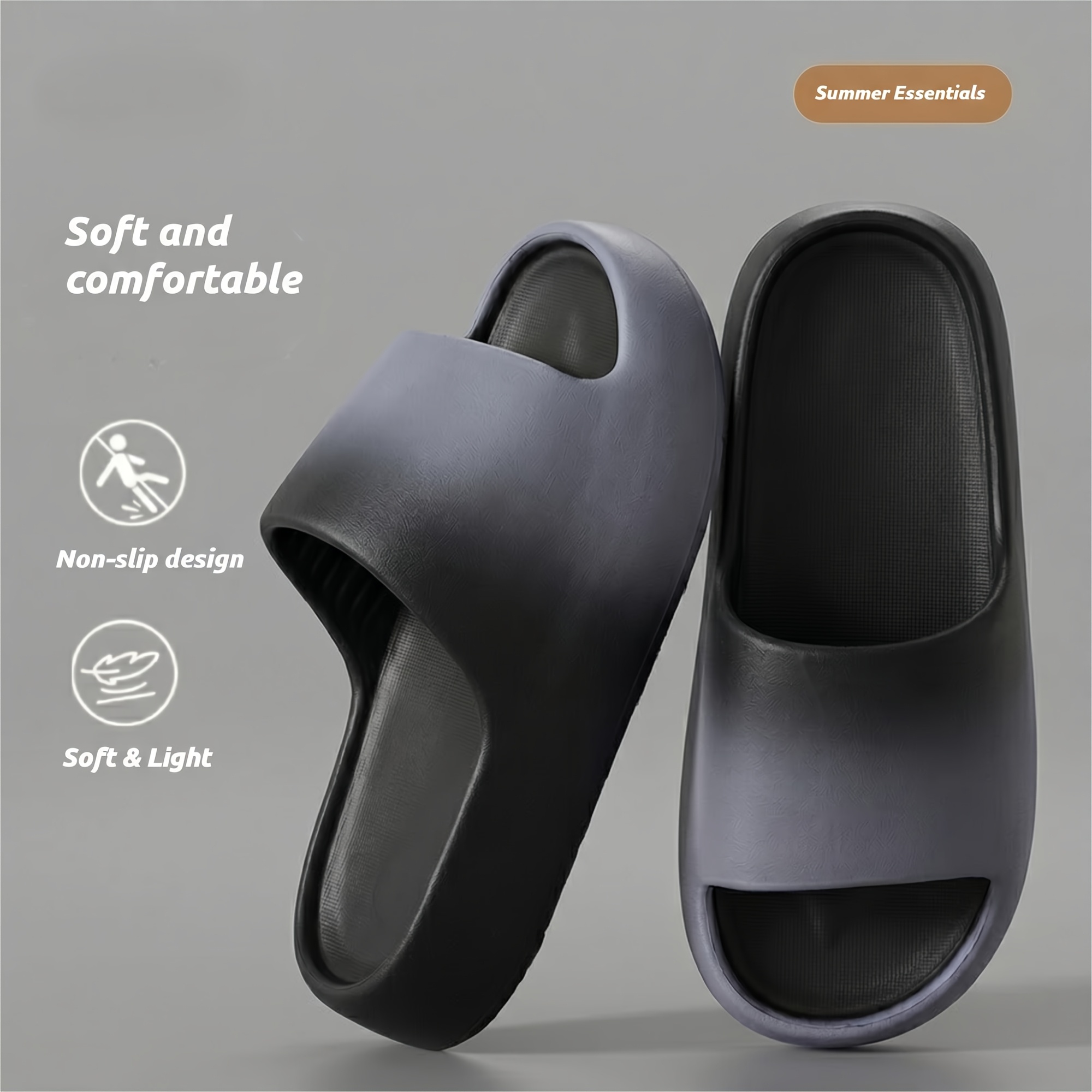TEMU Unisex Anti-slip Indoor Outdoor Slippers, Comfortable Sandals, Solid Gradient Design, Lightweight And Breathable, , Men's Athletic Outdoor
