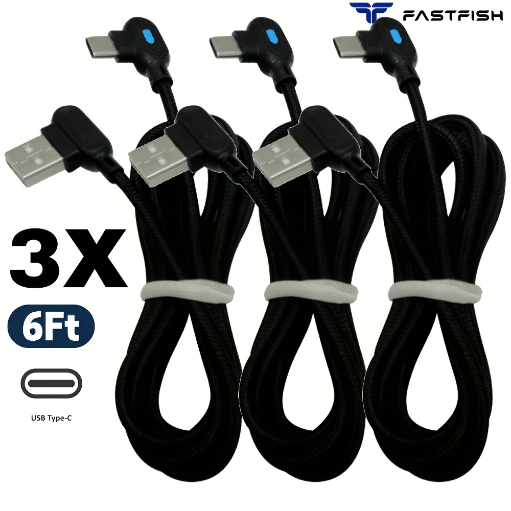 

Fastfish 3pcs Usb Type C Cable 90 Degree Led Fast Charging Cord 6ft