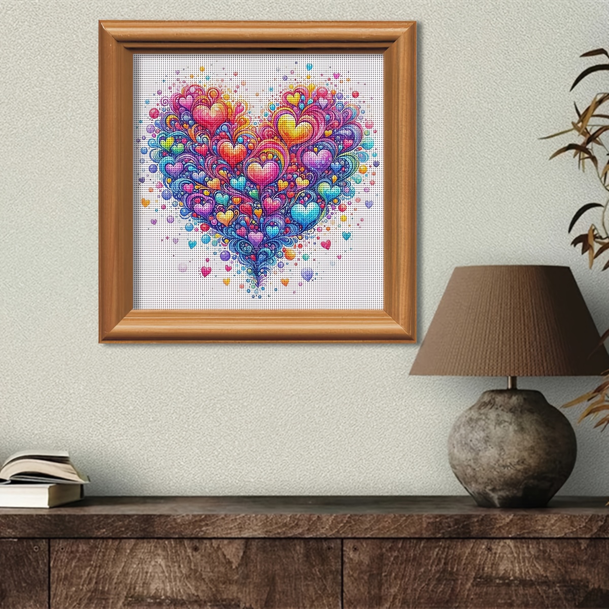 TEMU 1 Set - Creative Heart-themed Cross Stitch Kit, Diy Unique Embroidery Craft Supplies, 11ct Aida Cloth Artwork For Handmade Gifts And Home Decor.