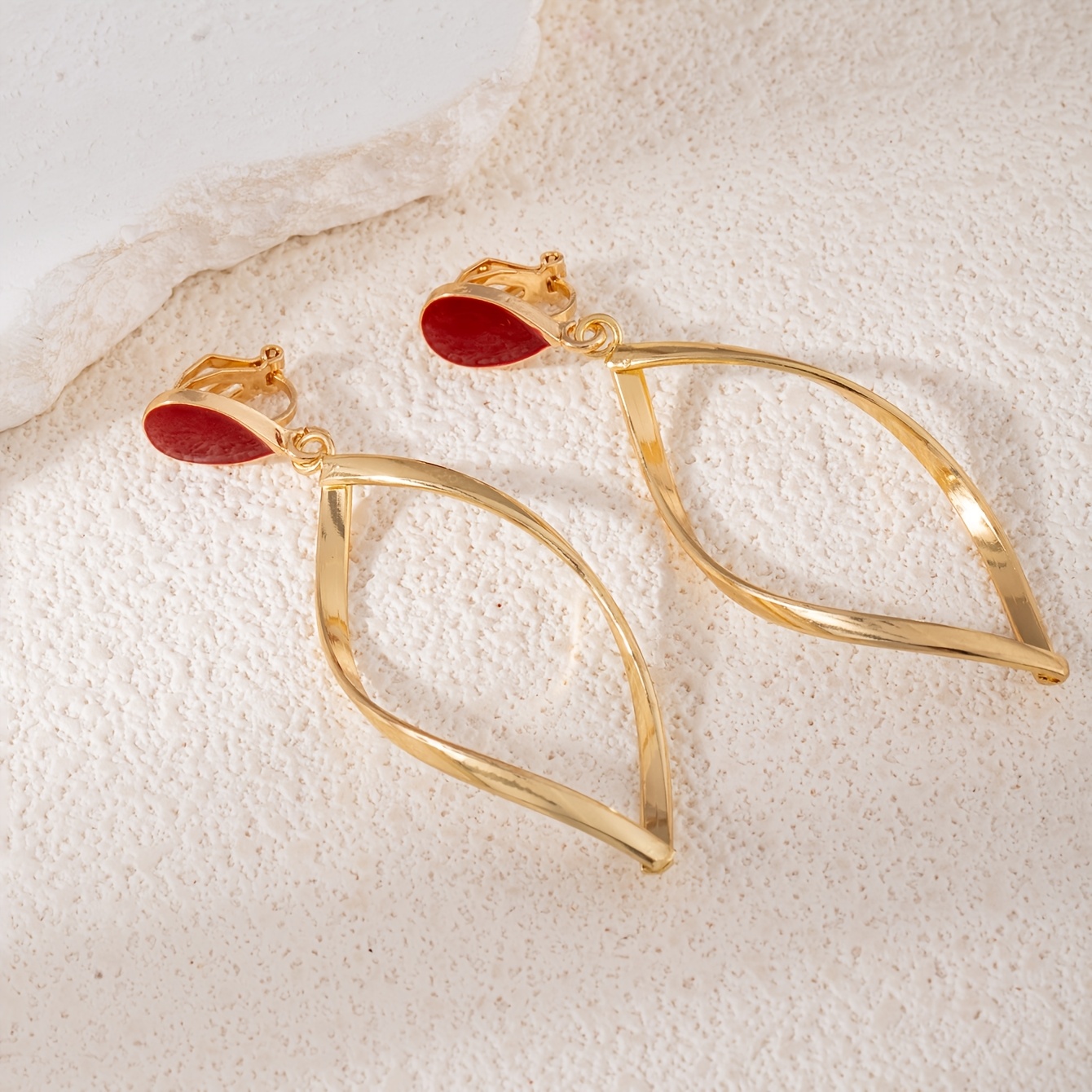 Women's Golden Dangle Clip-On Earrings, No Piercing Required