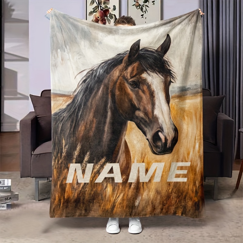 

Personalized Horse-themed Flannel Blanket - Soft, For Couch, Bed, Office, And Travel - Ideal Gift For All