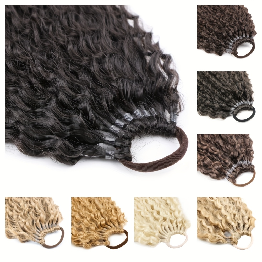 50.8cm long   ponytail extension with elastic rubber band - 12 strands synthetic hairpiece for women,   afro curly hair, easy to style, natural look,  , natural look hairpiece,   hairband details 2