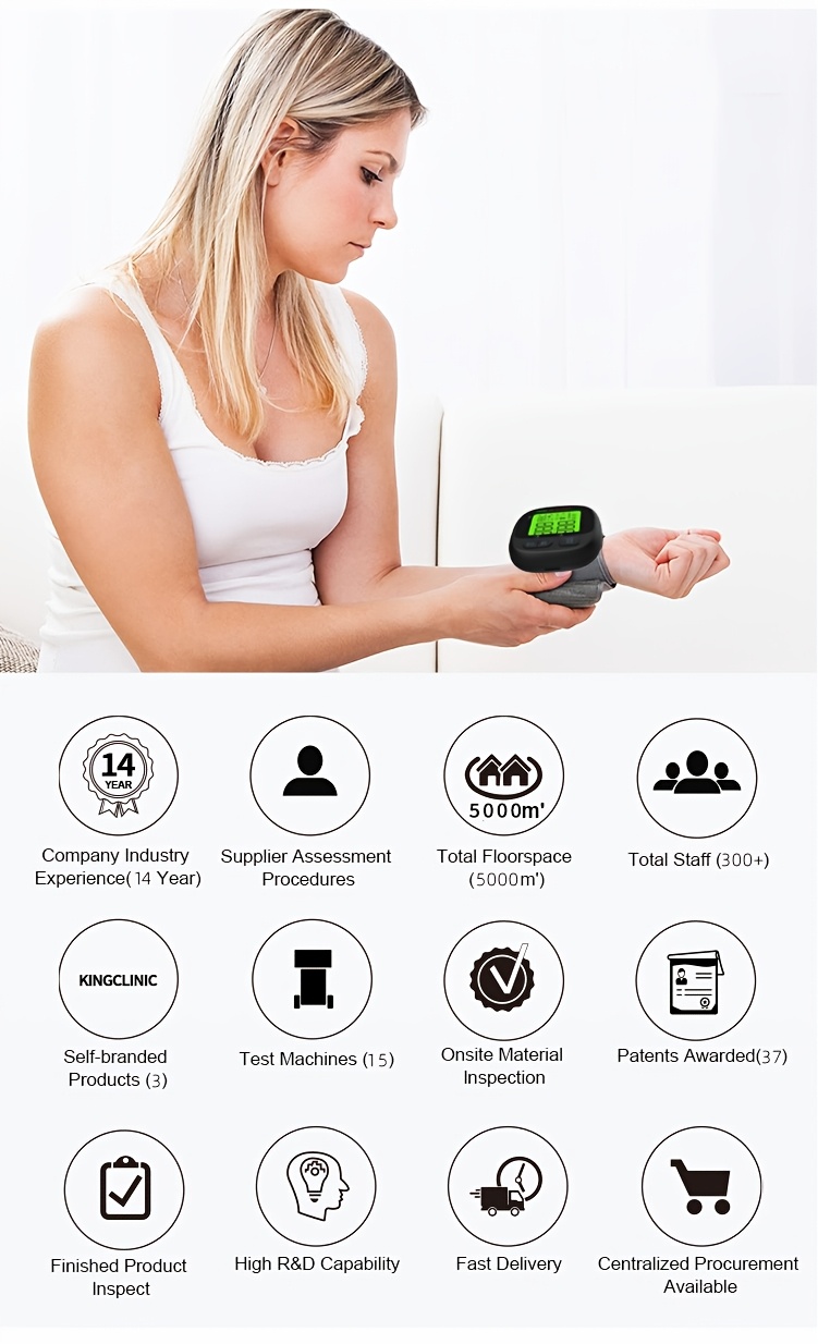 digital wrist blood pressure monitor with automatic cuff featuring 240 memory storage capacity   with a large backlit lcd display     with an   fit grey cuff batteries not included Product details 4
