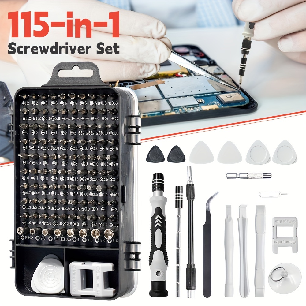 

Precision Screwdriver Set 115 In 1 Repair Tools Kit With Magnetic Driver Kit, Electronics Precision Screwdriver Set With Portable Bag For Repair Computer, Cell Phone, Pc, , Lap Black