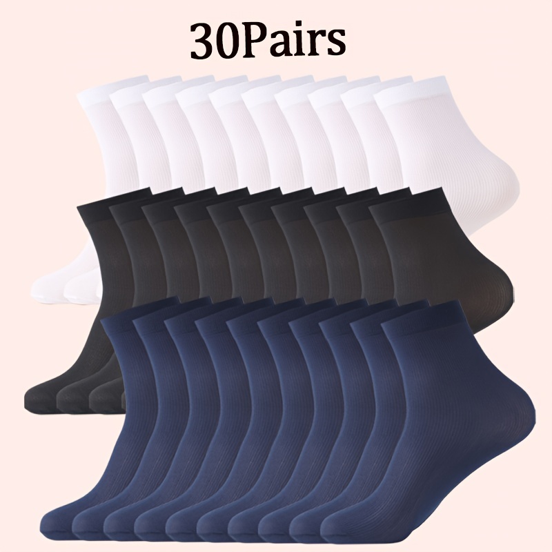 

10/30 Pairs Of Men's Solid Color Minimalist Style Crew Socks, Comfy Breathable Soft & Elastic Socks, Men's Hosiery